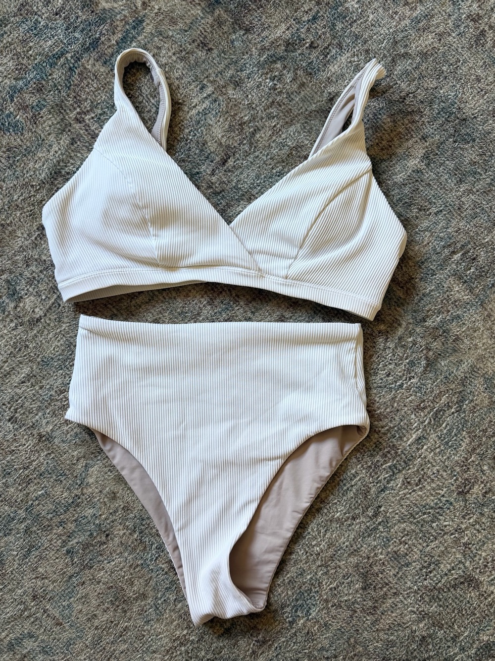 lululemon athletica Ribbed Light Beige / white High-Waist Bikini Set